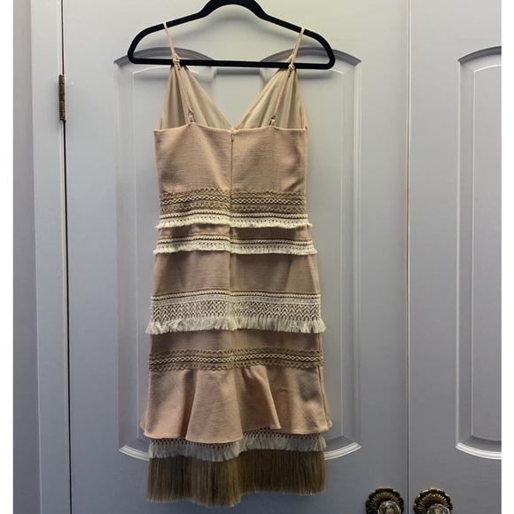 PatBO Fringe Trim Ruffle Linen Mini knee length Dress sand size 36 US 4 new - Picture 9 of 10